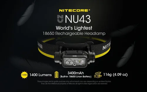 Vista 2 de Kit de campamento: Nitecore NU43 Faro recargable ligero de 1,000 lúmenes con linterna de camping recargable LR40 y cable de carga Eco-Sensa USB-C