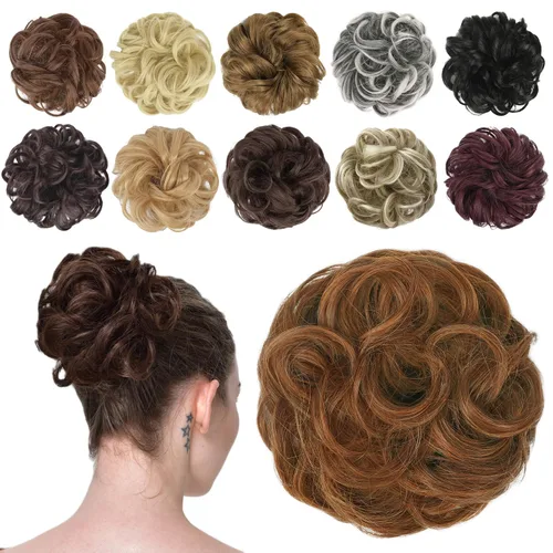 Vista 51 de FESHFEN Pieza de Cabello de Moño Desordenado - Extensiones de Coleteros de Moño de Cabello Ondulado Rizado Elástico Postizos Sintéticos para Mujeres