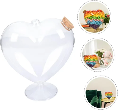 Vista 2 de Tarro de cristal con forma de corazón para dulces con tapa para frutas secas, almacenamiento de joyas y uso doméstico, elegante recipiente