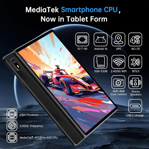 Vista 2 de Topsand Tableta Android 14 con ranura para tarjeta SIM, tabletas celulares desbloqueadas de 10GB+32GB con estuche protector, tableta de 10 pulgadas