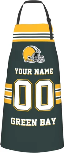 Vista 29 de Delantales personalizados del estilo del fútbol, delantal personalizado de la cocina del nombre y del número, delantales impermeables modificados