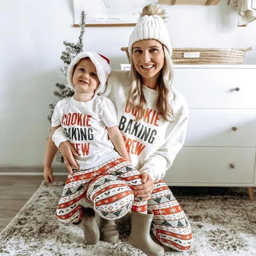 Vista 2 de Madjtlqy Sudadera de manga larga con estampado de letras y pantalones elásticos, ropa de Navidad para bebé