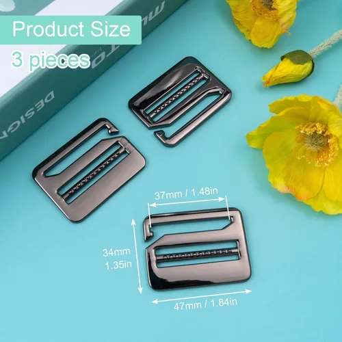 Vista 3 de HINZIC 3 hebillas onduladas con gancho en G de 1.48 pulgadas de metal fuerte bloqueo de escalera Tri-Glide Tensión hebilla deslizante correas