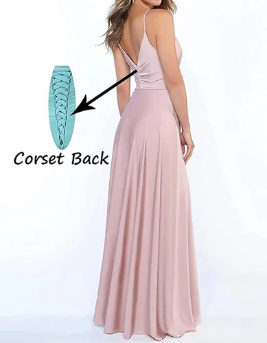 Vista 2 de Lindo Noiva Vestidos largos de dama de honor para mujer, vestidos formales de satén con tirantes delgados para baile de graduación, vestidos