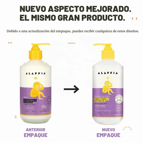 Vista 2 de Alaffia Acondicionador y desenredante para niños, limón y lavanda, acondicionador hidratante para el cabello de manteca de karité para niños, 16
