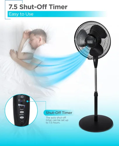 Vista 8 de BLACK+DECKER - Ventilador de pie de 16 pulgadas (40.64 cm) con base de pedestal, ventilador de pie ajustable en altura con control remoto y panel