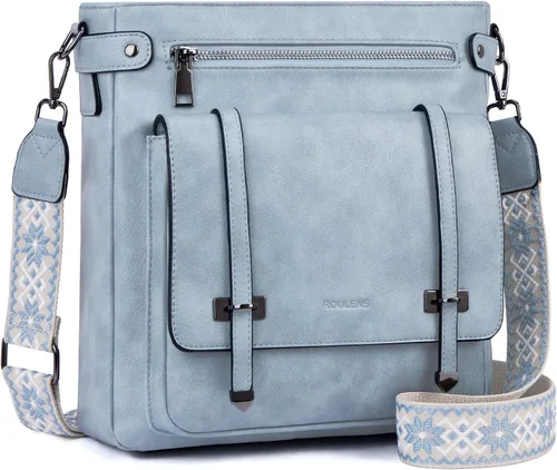 Vista 18 de Bolsos cruzados Roulens para mujer, bolsos cruzados con múltiples bolsillos de cuero vegano para mujer, bolsos de hombro, bolsos de viaje con correa