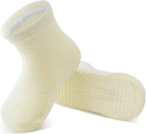 Vista 5 de Tenpluszero Calcetines de algodón antideslizantes para niños pequeños, calcetines de algodón con agarres para bebés, niños y niñas