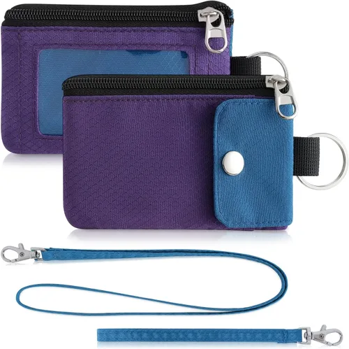 Vista 11 de Artpaxy Cartera minimalista para hombres y mujeres, llavero con bloqueo RFID, con cremallera, pequeña cartera con ventana de identificación, 2