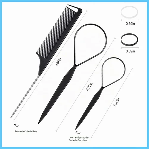 Vista 2 de Topsy Tail - Juego de herramientas para el cabello de IKOCO - 400 bandas para el cabello, 2 herramientas de peinado de bucle, peine de cola de rata