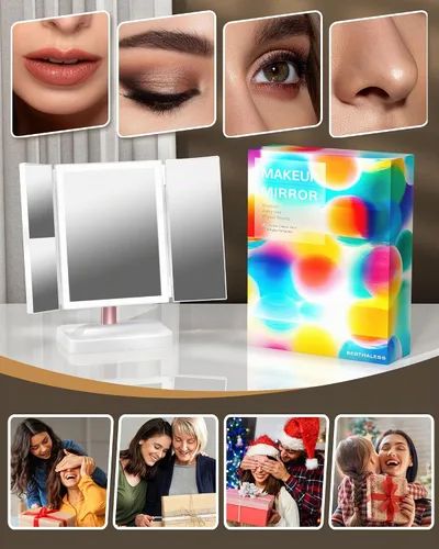 Vista 6 de BERTHALESS Espejo de maquillaje recargable con luces, 14.4 pulgadas de largo x 9.1 pulgadas de ancho, espejo de tocador iluminado para mesa, aumento