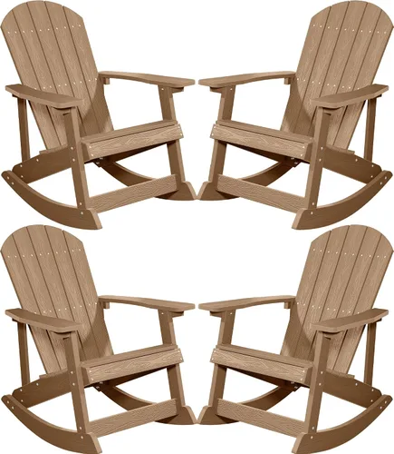 Vista 19 de YEFU Mecedora para exteriores, mecedora Adirondack, silla mecedora de patio con respaldo ancho, silla mecedora de gran tamaño con aspecto de madera