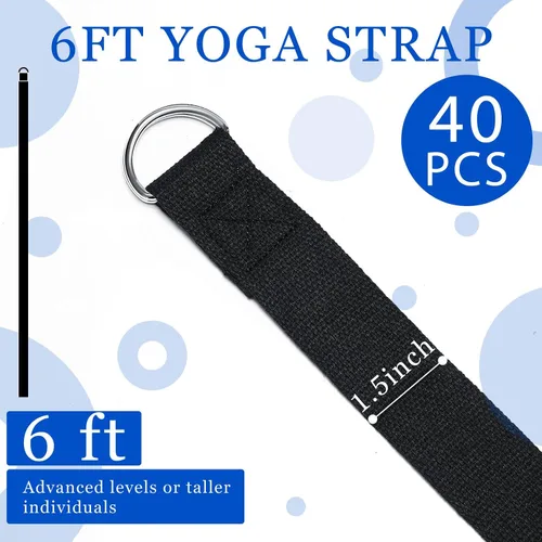 Vista 2 de Leyndo Correa de yoga para estirar, pilates, ejercicio, correas ajustables de 6 pies, cinturón de yoga no elástico con hebilla de anillo en D