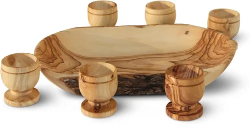 Vista 10 de Copa de Comunión de Madera de Olivo Tallada a Mano de 4.5 Pulgadas con Bandeja para Pan – Pequeña Copa Kiddush para Eucaristía, Santa Comunión y 1