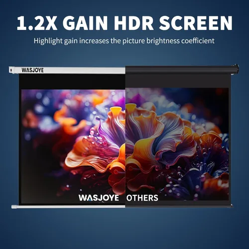 Vista 3 de WASJOYE Pantalla de proyector motorizada de 100 pulgadas a 16:9, pantalla de proyector eléctrico para montaje en pared/techo con control remoto