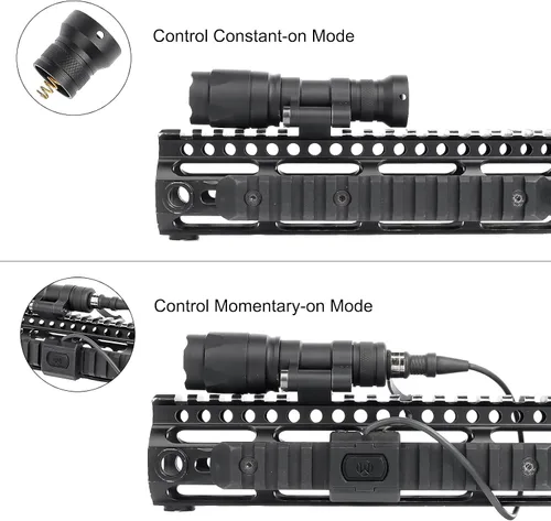 Vista 2 de M340 linterna táctica de 540 lúmenes con 2 bases giratorias, con botón de presión e interruptor de presión remoto, montaje de luz e interruptor de 1