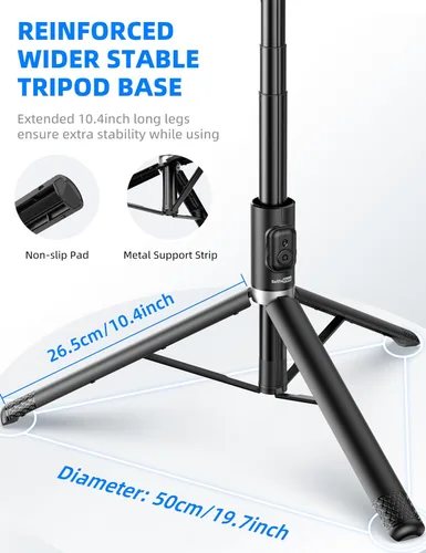 Vista 3 de Trípode selfie stick para teléfono celular de 72 pulgadas, palo selfie de aluminio todo en 1 con control remoto integrado, soporte de trípode