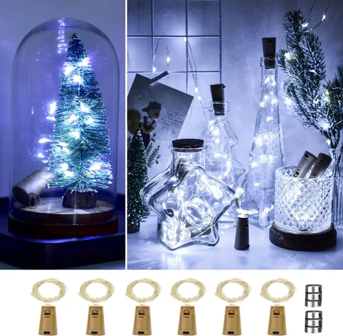 Vista 7 de Osteplus - Luces de botella de vino con corcho, paquete de 6 con 6 baterías de repuesto, mini cadena de luces de hadas, funciona