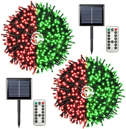 Vista 24 de JMEXSUSS - Paquete de 2, luces solares de Navidad cálidas y multicolor para exteriores, cada una con 100 LED, 10 metros, luces solares impermeables
