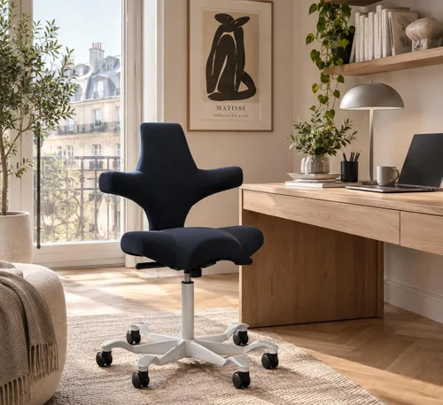 Vista 52 de HAG Capisco - Silla Sit to Stand con marco plateado, tapizada, color verde brillante Verde (Bright Green)