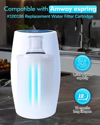 Vista 2 de Filtro de agua de repuesto 100186 compatible con filtros de agua Amway espring, cartucho de filtro de filtración de alta precisión de 6 niveles que
