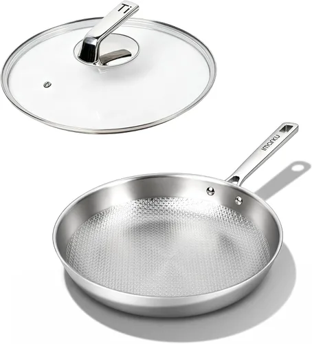 Vista 9 de imarku Sartén antiadherente de 12" con tapa, acero inoxidable de cerámica
