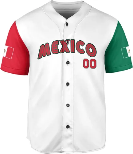 Vista 2 de Leprints - Camiseta de béisbol mexicana personalizada para hombres y mujeres, camiseta de bandera mexicana, orgullo de la bandera mexicana