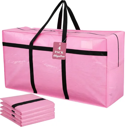 Vista 33 de 4 Piezas Bolsas de Mudanza Grandes con Cremallera y Asas Bolsas de Lona Tipo Duffle Plegables de Almacenamiento Extra Resistentes Extra Grandes