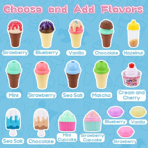 Vista 3 de Gifts2U Carrito de helado de juguete para niños, juego de 45 piezas de helado, tienda de juegos de simulación con carrito de almacenamiento
