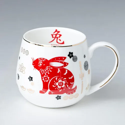 Vista 2 de Gracie China Year of the Rabbit (2023 Chinese Zodiac) Tazas de café/té, juego de 2