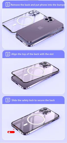 Vista 5 de Funda magnética para iPhone 14 Pro compatible con MagSafe con protector de lente de cámara y bloqueo de seguridad, carcasa trasera translúcida mate