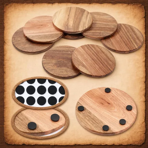 Vista 5 de Meanplan 40 posavasos de madera en blanco, 4 x 4 x 0.28 pulgadas, redondos Marrón