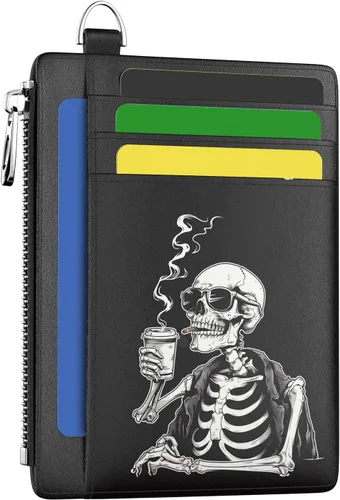 Vista 35 de Hancynir Cartera delgada para mujer con soporte para tarjetas de crédito RFID, pequeña mini funda para tarjetas con bolsillo frontal de PU, cartera