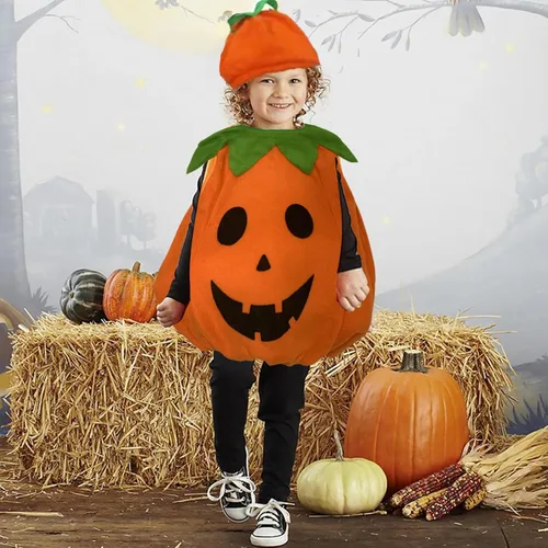 Vista 7 de Disfraz de calabaza de Halloween para bebé, niña y niño, lindo disfraz de fiesta de calabaza con sombrero de calabaza
