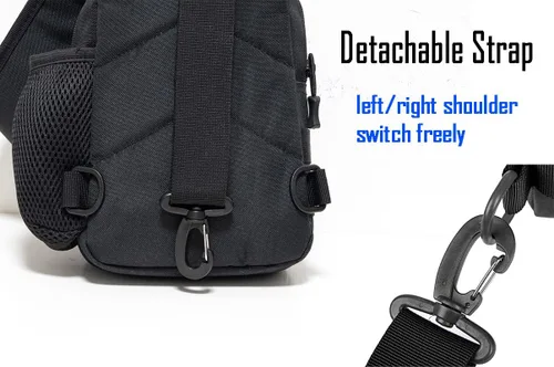 Vista 5 de Ait fish Pequeña bolsa táctica cruzada para hombres y mujeres mochila de un hombro para senderismo viajes color negro Negro - Mochilas Daypack