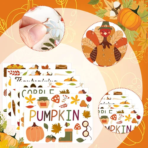 Vista 3 de Qeeenar 115 calcomanías de pared de Acción de Gracias de otoño, calcomanías de hojas de arce de pavo, calcomanías de calabaza de otoño, decoración