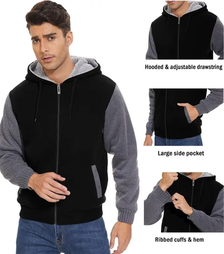 Vista 4 de JACKETOWN Sudadera con capucha de forro polar pesado para hombre, con cremallera completa, forro de sherpa, abrigo cálido de lana
