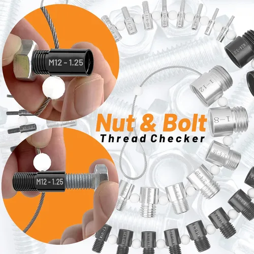 Vista 4 de Comprobador de roscas de tuerca y perno – Comprobador de rosca de acero de alta velocidad estándar y métrico – Calibre completo SAE macho hembra