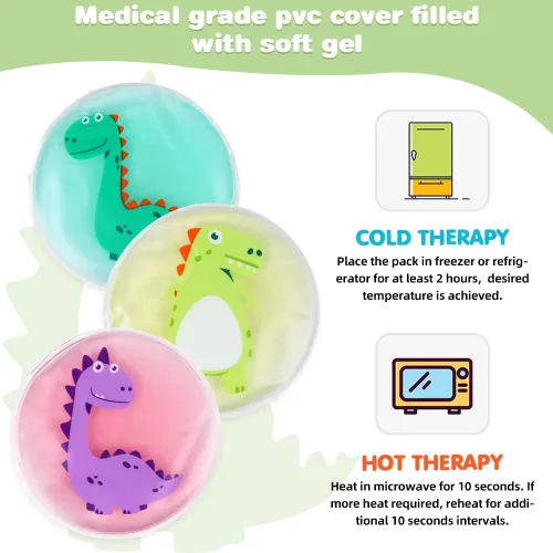 Vista 6 de Paquetes de hielo para niños para golpes - Paquete de 3 lindos paquetes de hielo de gel de dinosaurio reutilizables para lesiones, golpes