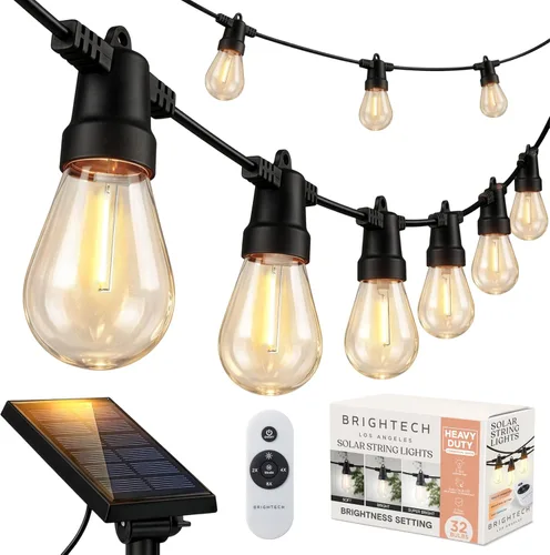 Vista 10 de Brightech Ambience - Cadena de luces híbridas para exteriores, doble enchufe y tira de luces LED impermeables con energía solar para exteriores, 27