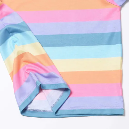 Vista 4 de Camisetas de manga corta para niña, con nudo frontal, casual, a rayas, 6-13 años