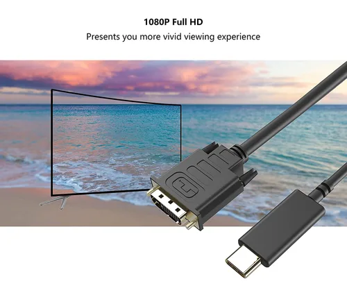 Vista 8 de UPGROW Cable USB-C a DVI de 6 pies, soporta 4K a 30 Hz, compatible con MacBook Pro, Surface Book 2, Dell XPS 13, Galaxy S10, monitores, proyectores