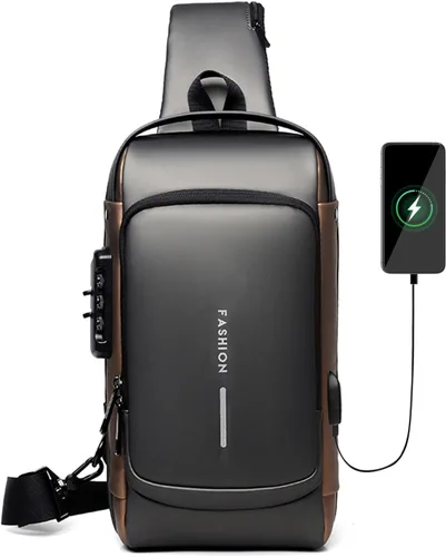 Vista 7 de FANDARE - Bolso de hombro para negocios, bolsa de pecho antirrobo con USB