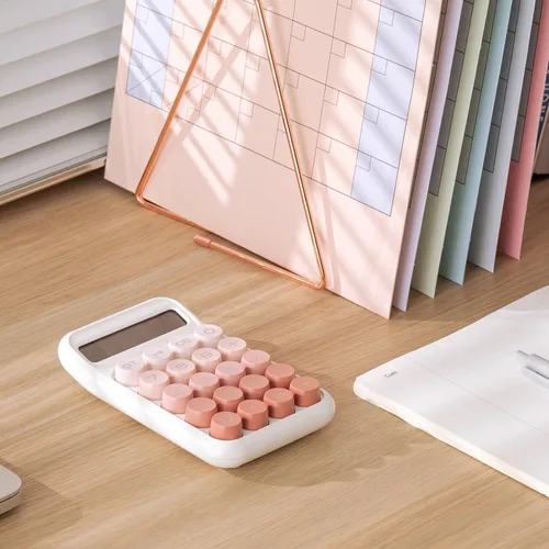 Vista 8 de Y YOMA Paquete de 1 calculadora de interruptor mecánico con pantalla LCD grande de 10 dígitos, botón grande, mini calculadora de escritorio linda