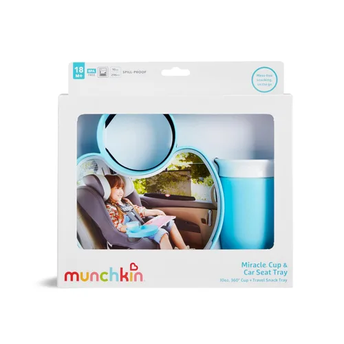 Vista 7 de Munchkin Bandeja para asiento de automóvil con taza Miracle 360 para niños pequeños de 1 a 3 años, accesorio de viaje y viaje por carretera para Azul