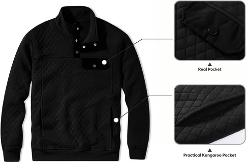 Vista 5 de JMIERR Sudadera acolchada para hombre, casual, de manga larga, cuello alto, con botones