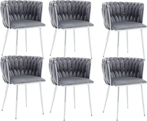 Vista 28 de Juego de 2 sillas de comedor de terciopelo, sillas tapizadas tejidas para sala de estar, sillas modernas de cocina y comedor, sillas decorativas