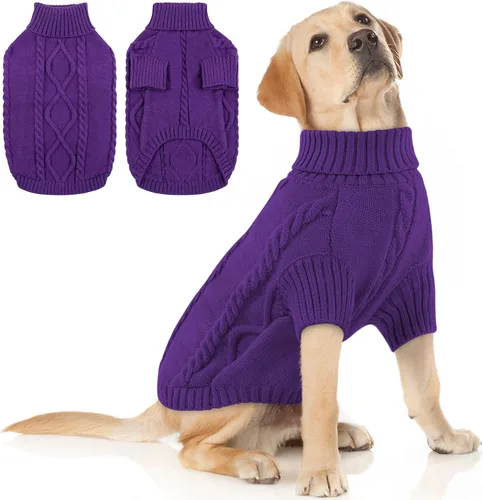 Vista 8 de Queenmore - Suéter de punto trenzado con cuello alto para perros pequeños, para climas fríos, para chihuahua, bulldog, teckel, carlino y yorkie, XS