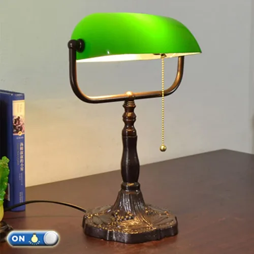 Vista 2 de Lámpara de mesa tradicional de Bankers, luces de escritorio de lectura para dormitorio, mesita de noche, oficina, interruptor de cadena, base