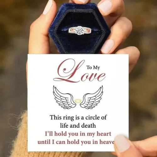 Vista 2 de to My Love, I'll Hold You in My Heart Personalized Circle Wings Memorial Ring, 925 Sterling Silver Fashion Angel Wing Ring, Trendy Delicate Ring